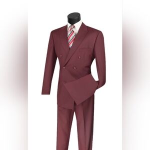 VINCI Men's Burgundy Double Breasted 6 Button Classic Fit Suit NEW